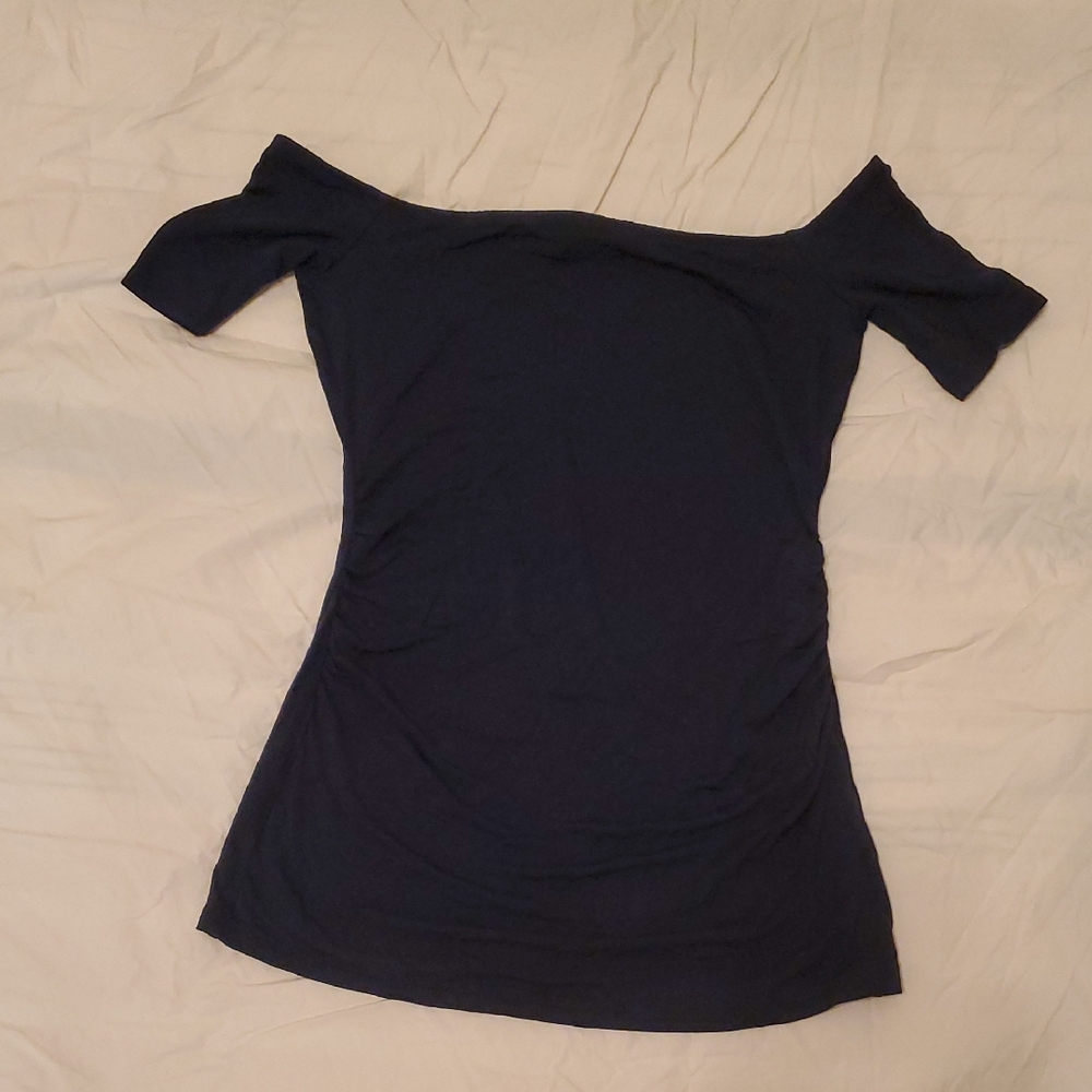 White House Black Market Off-Shoulder Navy Blouse